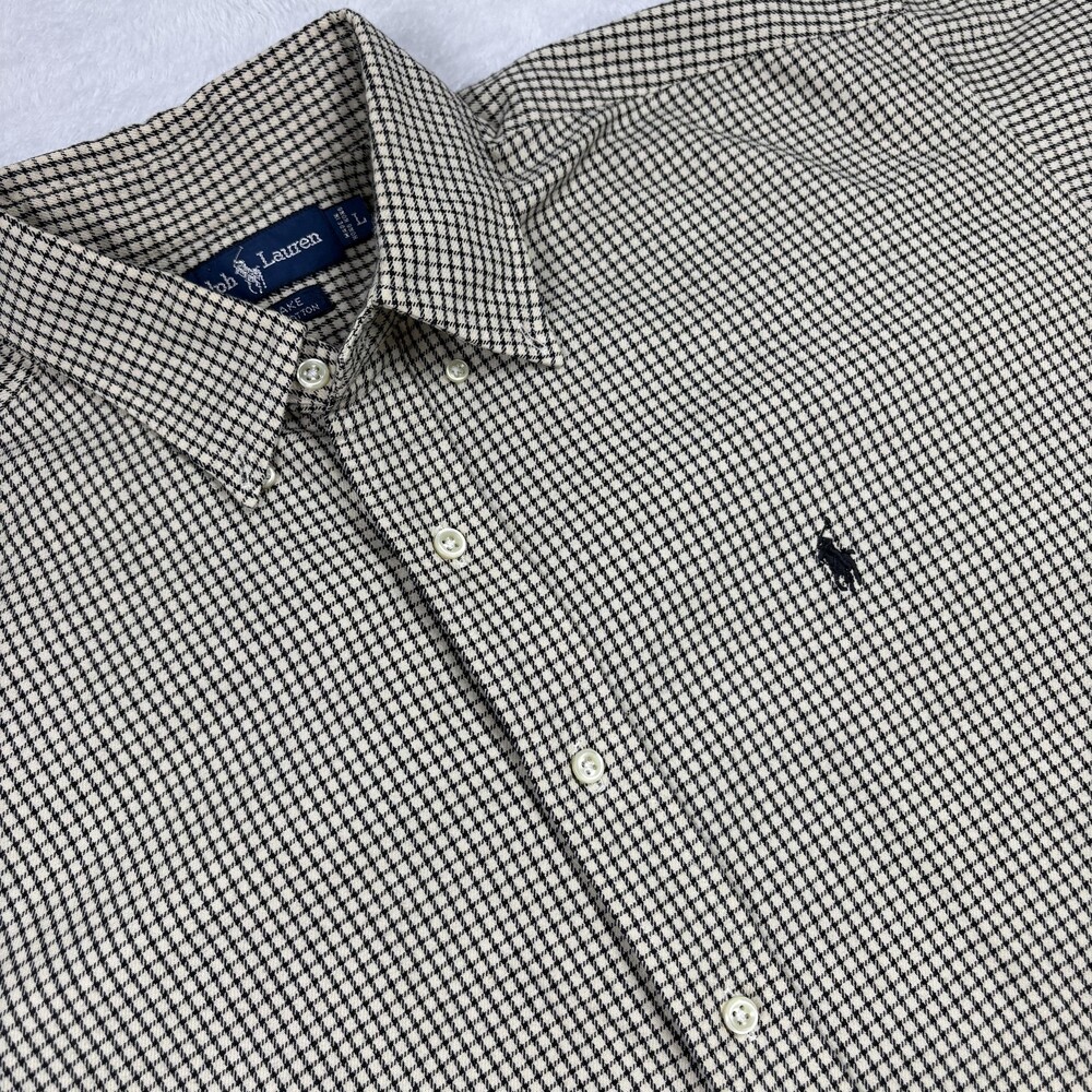Ralph Lauren Shirt Mens L White Check Long Sleeve Cotton Button Up Casual